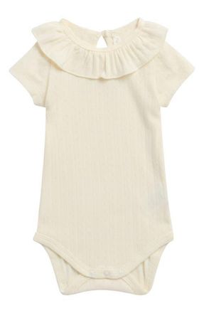 Rylee + Cru Ruffle Collar Cotton Bodysuit in Ivory at Nordstrom, Size 18-24M