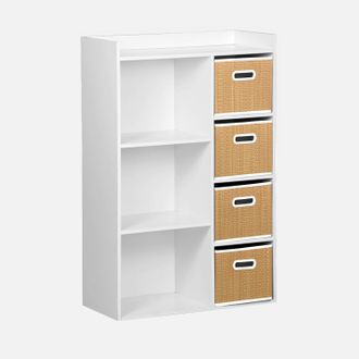 Sweeek Sweeek - Mueble Infantil Con 4 Cestas De Fibra Vegetal, Camille, Natural, 129.5x62x96 Cm