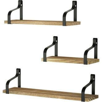 OEM Estantes De Pared, Juego De 3, Estantes Flotantes De Madera Y Hierro, Carga M&aacute;xima 20 Kg, Para Sal&oacute;n, Dormitorio, Despacho, Ba&ntilde;o O Cocina, Negro Carbo