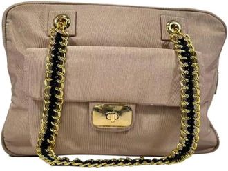 Moschino Schoudertas met ketting - Dames - Vintage Schoudertas - Beige - ONE Size - Katoen - Vintage