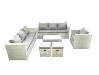 Fimous Wicker PE Rattan Sofa Garden Furniture Set with Armchair Oblong Coffee Table 2 Small Footstools Light Grey Mixed