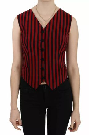 Dolce & Gabbana Red Black Stripe Vest Waistcoat Blouse Womens Top