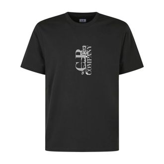 C.P. Company C.p. Company - 30/1 Jersey T-shirt met korte mouwen en verticaal logo - Heren - Tops - Zwart - Maat: XL Jersey