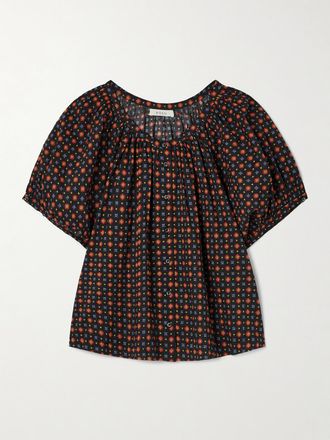 D&ocirc;en Blusa In Voile Di Cotone Biologico Floreale Con Arricciature June - Verde