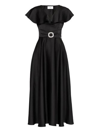 Nissa ruffled belted satin dress - Black