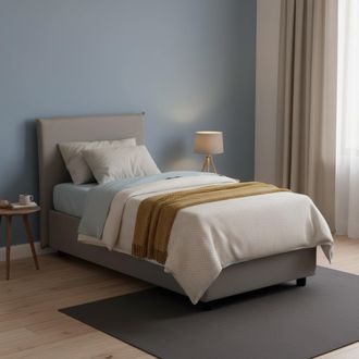 Dmora Cama Individual Dbach, Cama Contenedor Con Revestimiento De Tela, 100% Made In Italy, Apertura Frontal, Con Colch&oacute;n Cm 80x200 Incluido, Gris - Dmora