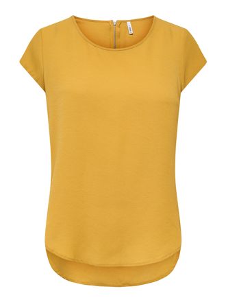 Only Kurzarmbluse ONLY ONLVIC - feminines Blusenshirt in lockerer Form, Damen, Gr. 34, harvest gold, Web, Obermaterial: 97% Polyester, 3% Elasthan, unifarb