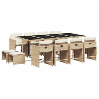 vidaXL Set Comedor De Jard&iacute;n Con Cojines 13 Pzas Rat&aacute;n Sint&eacute;tico Beige Vidaxl