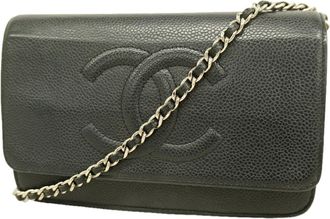 Chanel Black Grained Calfskin Chain/Shoulder Wallet (Pre-Owned)