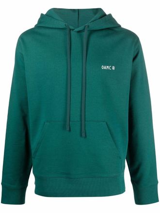 OAMC logo-print hoodie - men - Cotton/Silk - L - Green