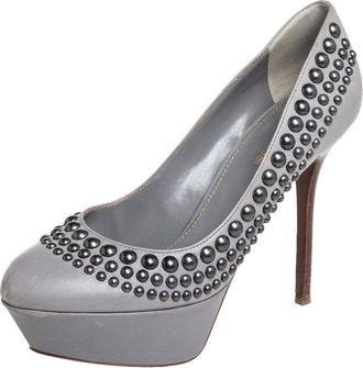 Sergio Rossi Grey Leather Studded Platform Pumps