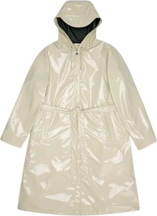 Rains Jassen, Dames, Beige, M, Leer, A-Line Langere Jas