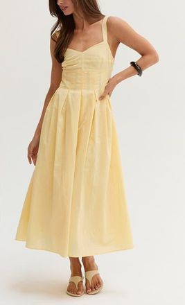 Crescent Bustier Cotton Midi Dress in Light Yellow at Nordstrom, Size X-Small