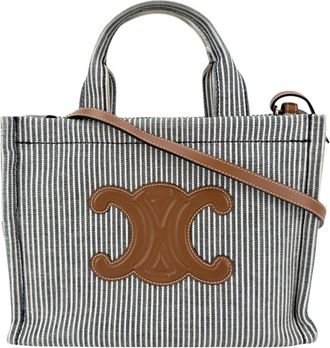 Celine Navy White Canvas Handbag Shoulder Bag Tote Bag (Pre-Owned)