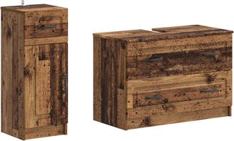 vidaXL Juego De Gabinete De Ba&ntilde;o De 2 Piezas Utrecht Madera Envejecida Vidaxl
