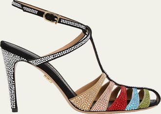 Ferragamo 95mm Lipa Rainbow Embellished Suede Pumps