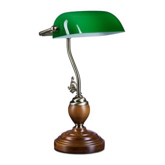 Relaxdays L&aacute;mpara Banquero, Retro, Luz Escritorio, Efecto Lat&oacute;n, Ornamentos Ondulados, Madera, Cristal, Metal, Verde - Relaxdays