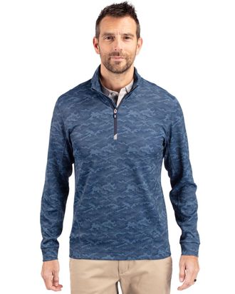 Cutter & Buck Traverse Camo Print Stretch Quarter Zip Mens Pullover Jacket