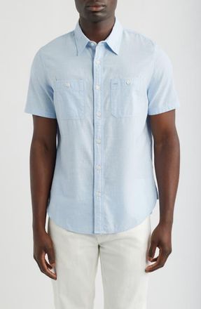 AG - Adriano Goldschmied Mason Classic Fit Short Sleeve Button-Up Work Shirt in Fresh Blue at Nordstrom, Size Xx-Large