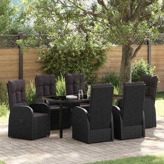 vidaXL Conjunto De Comedor De Jard&iacute;n 7 Pcs Negro Rat&aacute;n Sint&eacute;tico Vidaxl