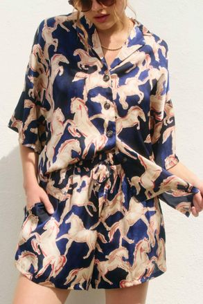 Dress Forum Western Shirt And Shorts Set In Navy Multi