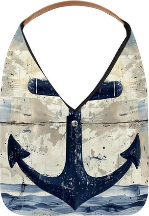 Generic Navy Anchor Vintage Modern (2) Reusable Lightweight Grocery Bags - Foldable Into Compact Pouch, Washable & Sturdy, Multipurpose for Shopping and Trave