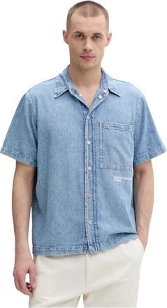 Karl Lagerfeld Denim Shirt - Heren - Korte mouwen Overhemden - Blauw - M - Denim - Overhemden