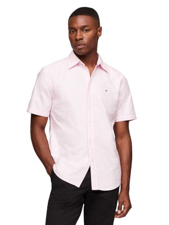 Tommy Hilfiger Short Sleeve Oxford Regular Fit, Mens Button Down Shirts, Classic Pink/Check, Medium