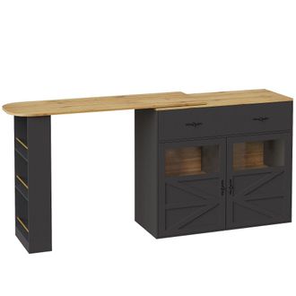 Urban Meuble Mesa de bar extensible 360&deg; en color negro con efecto madera y cristal