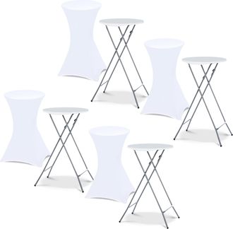 IDMarket Set Di 4 Tavoli Alti Pieghevoli 105 Cm E 4 Coperture Bianche