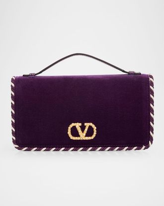 Valentino Garavani VLOGO Signature Suede Wallet with Chain Strap