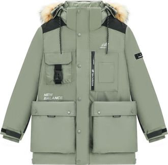 New Balance Logo Classic Down Jacket Asia Sizing Green Black AMJ14300-OLG