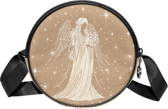 Generic Circle Crossbody Bag for Women, Elegant Angel Small Sling Bag Daypack with Zipper Adjustable Shoulder Straps Casual Ladies Girls Round Purse