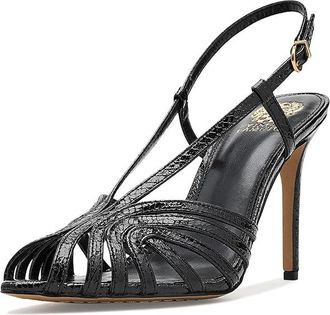 Vince Camuto Hannie Caged Toe Slingback Peep Toe Sandals Womens Sandals Black : 6.5 M, Faux Leather