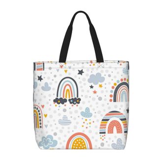 Generic Women Handbag Boho Rainbow Colorful Dots Women Beach Bag Reusable Fashion Ladies Purse, For Swim, Holiday, School, Graduation, Daily