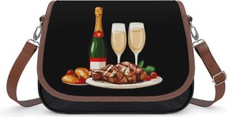 Generic Steak Chicken Champagne Dinner Crossbody Bag Womens Handbag PU Message Bags Shoulder Purse with Adjustable Strap