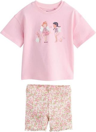 Next Ballerina Appliqu&eacute; T-Shirt & Floral Shorts Set in Pink at Nordstrom, Size 12-18M