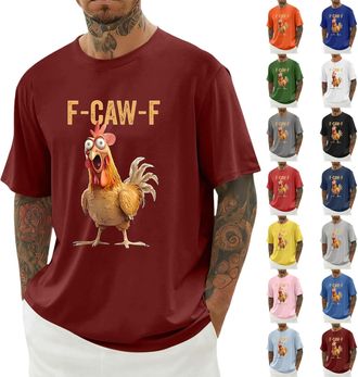 Generic F-CAW-F Tshirts Mens Funny Scream Chicken Humor T-Shirt Mens Short Sleeve Crew Neck Christmas Summer Tops Casual Loose F-CAW-F Shirt Plus Size(A102200