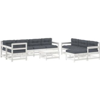 vidaXL Juego De Muebles Jard&iacute;n 10 Pzas Y Cojines Madera Maciza Blanco Vidaxl