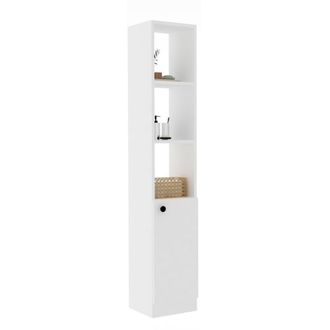 Dmora Columna Leuca, 3 Estantes, Una Puerta, 5 Compartimentos, 30x30x170h Cm Blanco