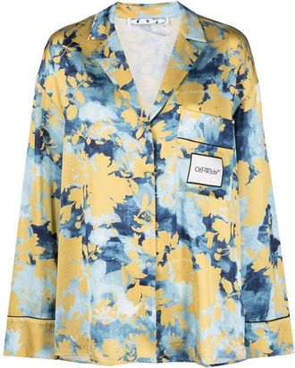 Off-white RMD flower-print V-neck shirt - women - Viscose - 40 - Blue