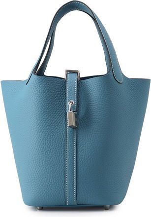 Herm&egrave;s Blue Taurillon Clemence Leather Tote Bag (Pre-Owned)