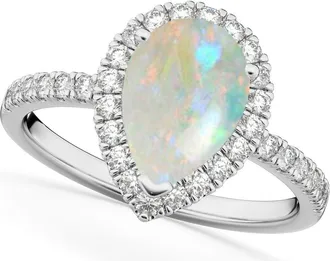 Allurez Pear Cut Halo Opal & Diamond Engagement Ring 14K in 1.54Ct/white Gold at Nordstrom, Size 8.5