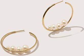 Otiumberg 14kt Gold Vermeil Large Trio Pearl Hoop Earrings in Yellow Toned Gold at Nordstrom