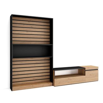 Skraut Home Skraut Home - Muebles De Sal&oacute;n Para Tv, Conjunto De Muebles Comedor, 260x186x35cm, Para Tv Hasta 65, Mueble Televisi&oacute;n, Estilo Moderno, Roble Y Negro