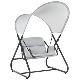 Beliani Columpio Moderno Para Exterior Asiento De Poli&eacute;ster Con Toldo De Malla Estructura De Acero Gris Claro Solagna