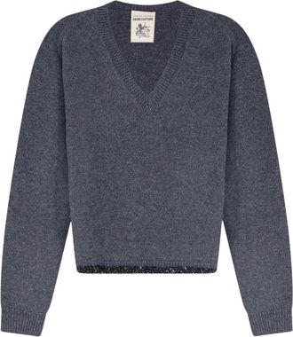 Semicouture Maglia Celia - Dames - V-hals truien - Grijs - XL - Leer - Truien & Vesten
