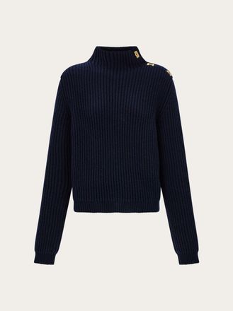 Ferragamo Women Knitted sweater with Gancini button detail Blue