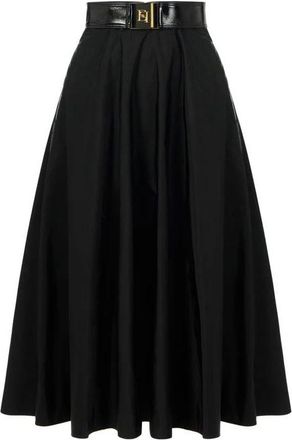 Elisabetta Franchi Midi Rok in Voile met Riem - Dames - Midirokken - Zwart - S - Polyester - Rokken