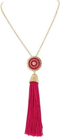 Olivia Welles Gold Plated Circle Beaded Tassel Necklace in Gold /Fuchsia at Nordstrom Rack